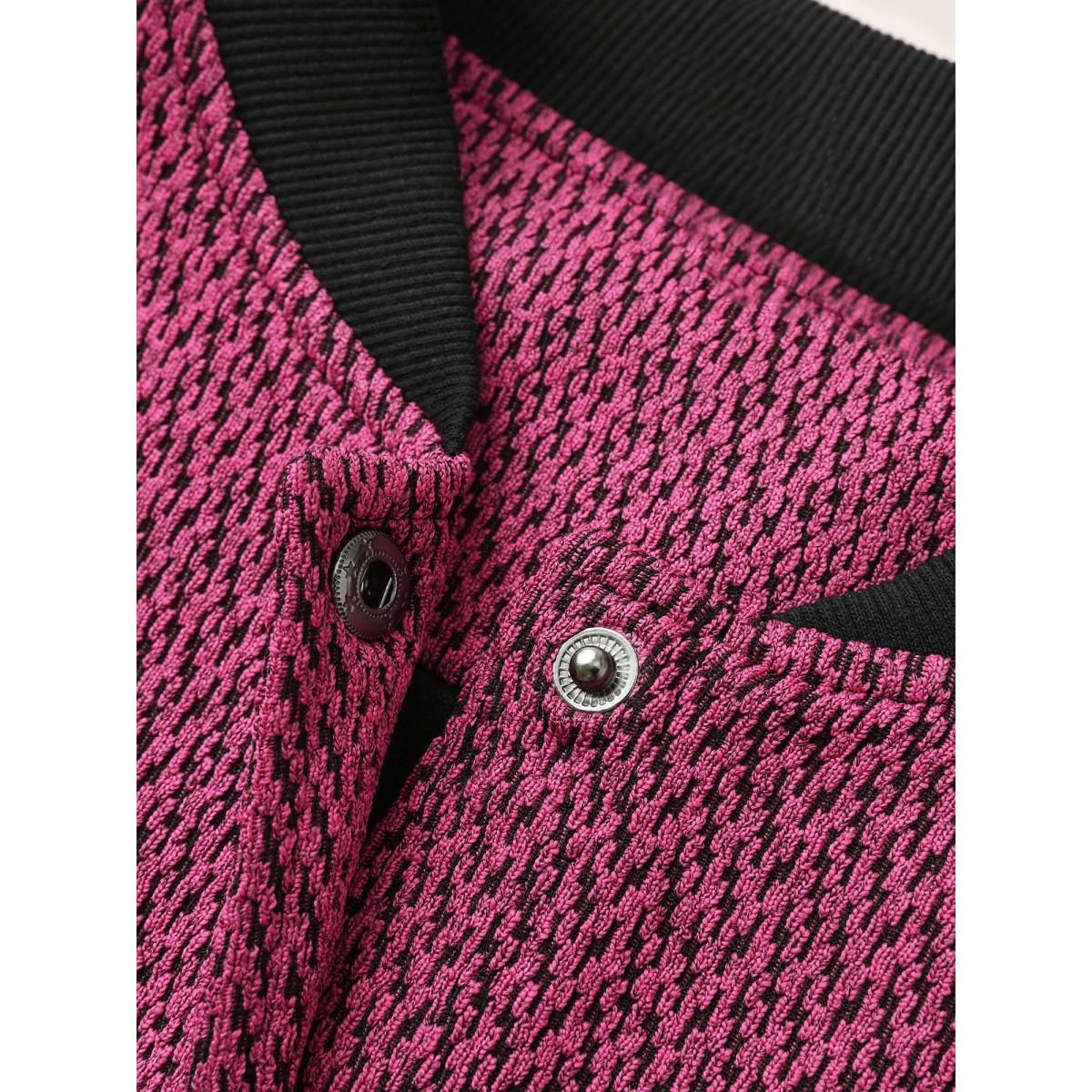 Plus Size Contrast Textured Baseball Collar Jacket Women RedViolet Non Side seam pocket Everyday Jackets BloomChic 14-16/1X Product Image