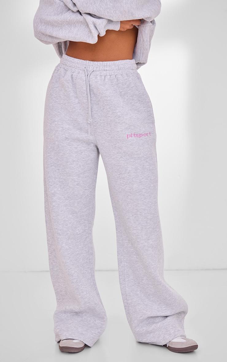 PLT SPORT Ash Grey Embroidered Drawstring Waist Wide Leg Sweatpants Product Image