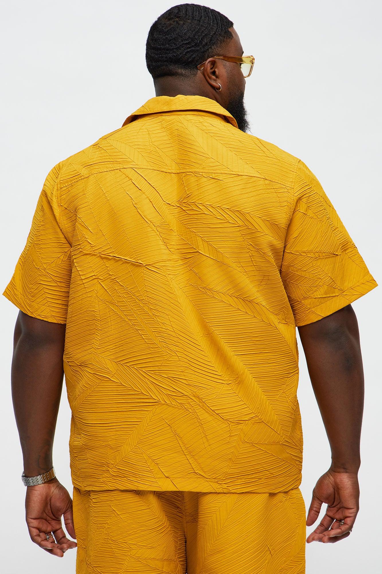 Ponce Textured Cuban Collar Button Up Shirt - Mustard Product Image