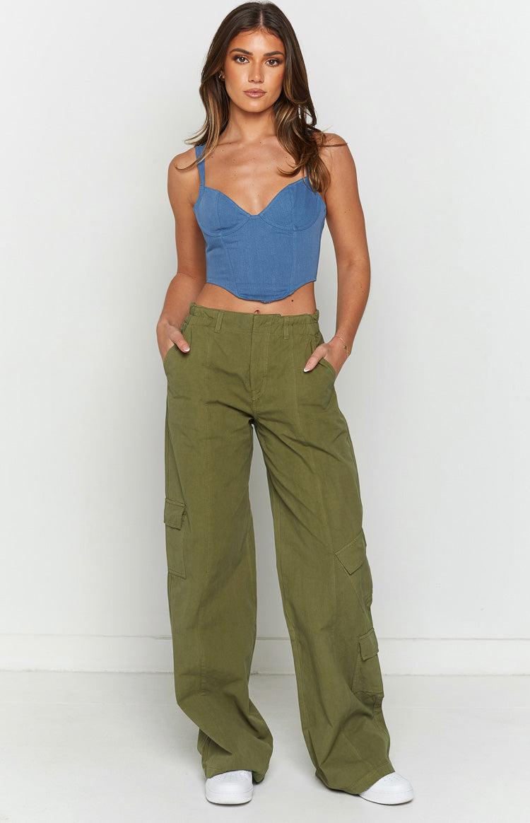 Millie Khaki Low Rise Cargo Trousers Product Image