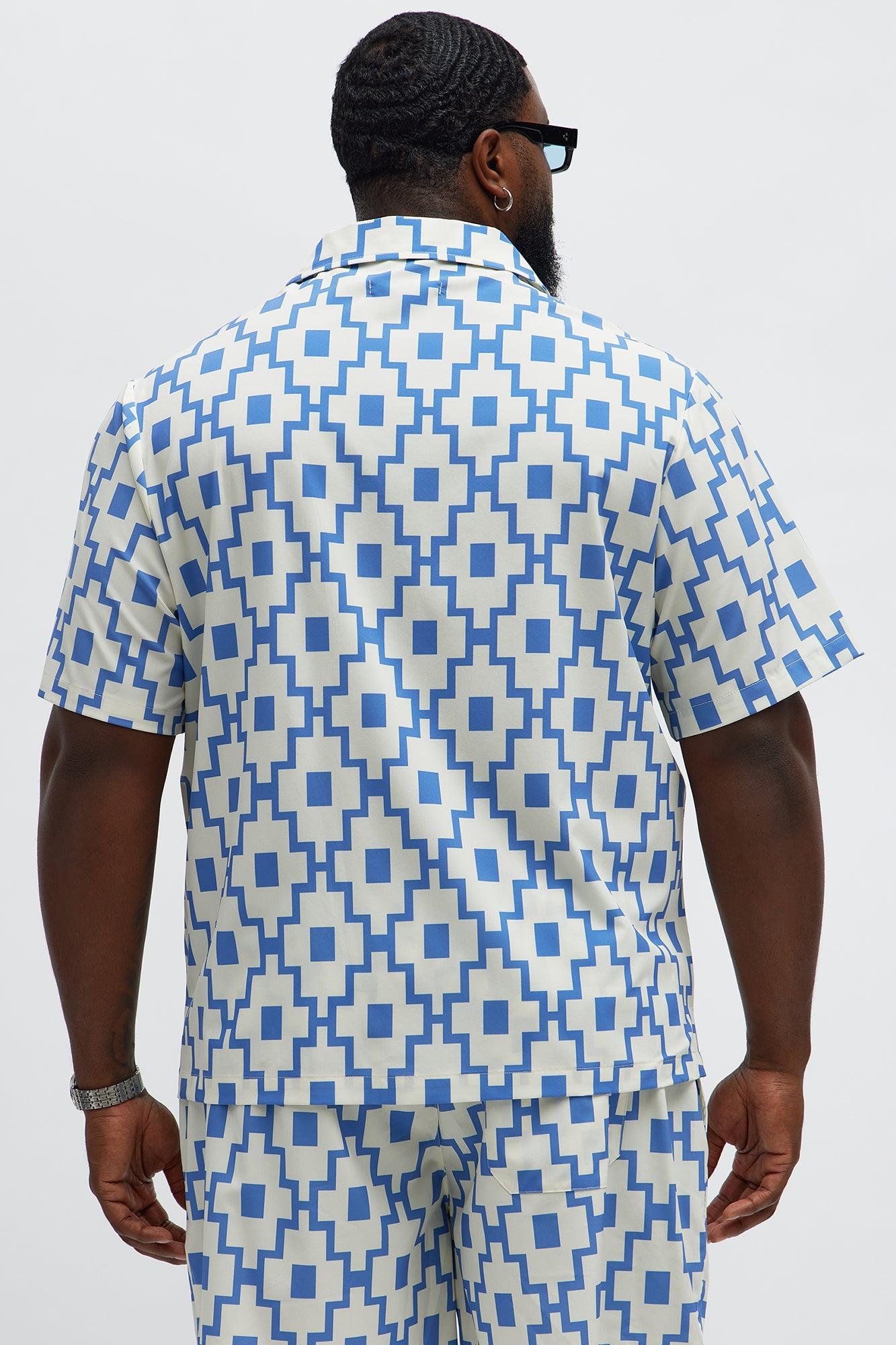 Mosaic Printed Cuban Shirt - Blue/combo Male Product Image