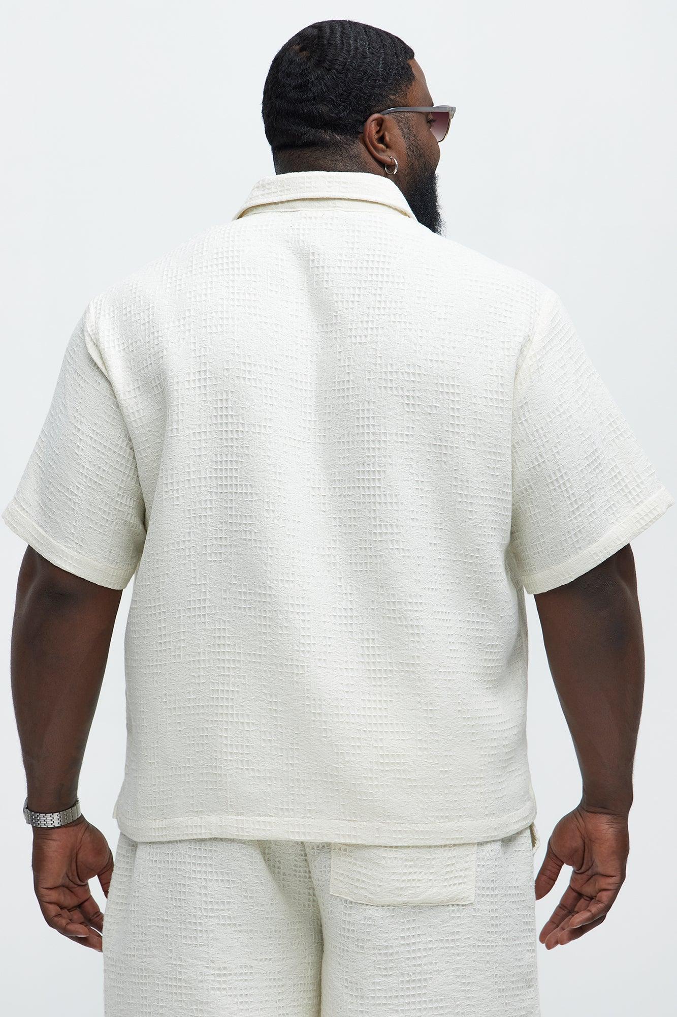 Subtle Waffle Texture Button Up Shirt - Cream Product Image
