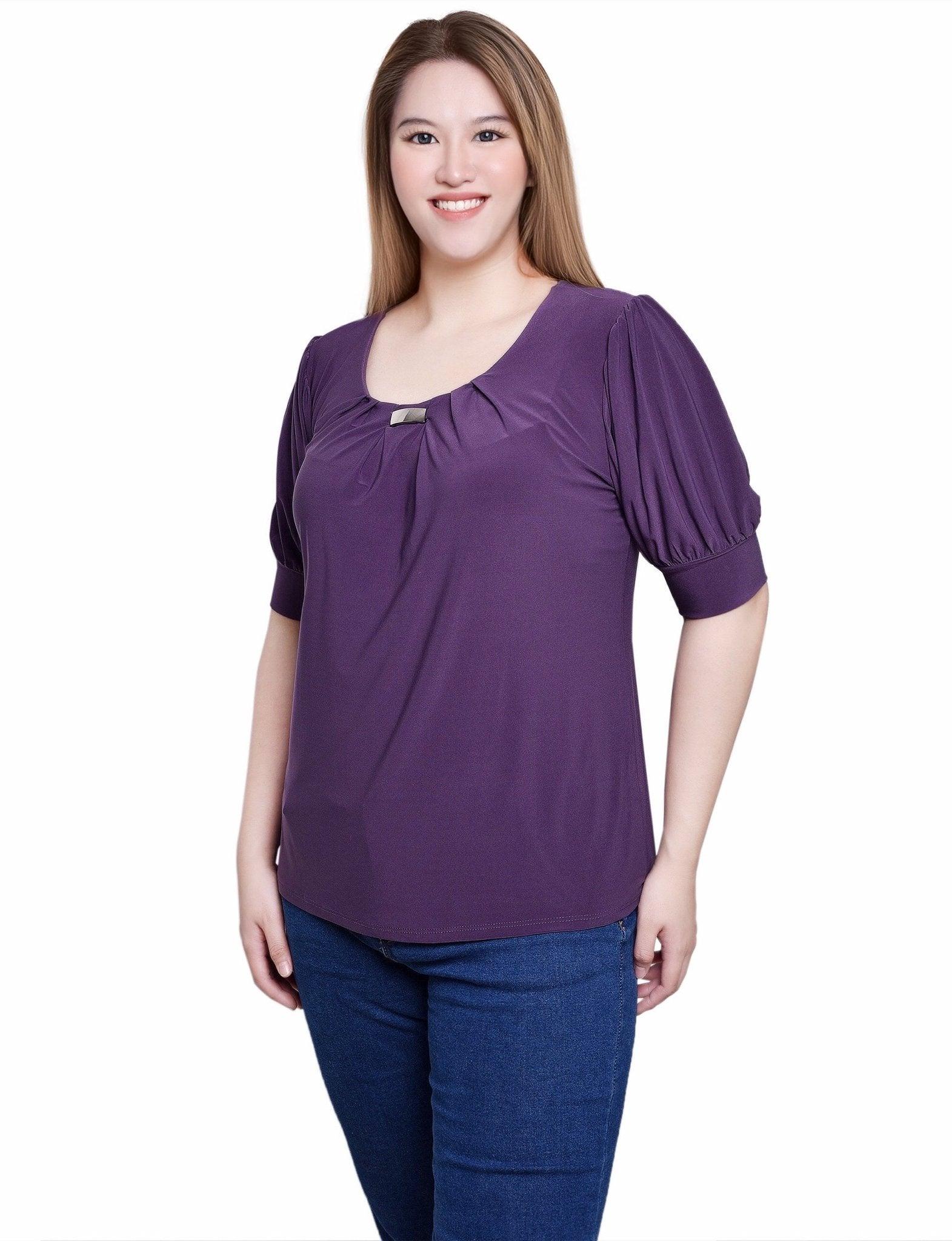 Nightshade Short Sleeve Balloon Sleeve Top With Hardware - Petite Product Image