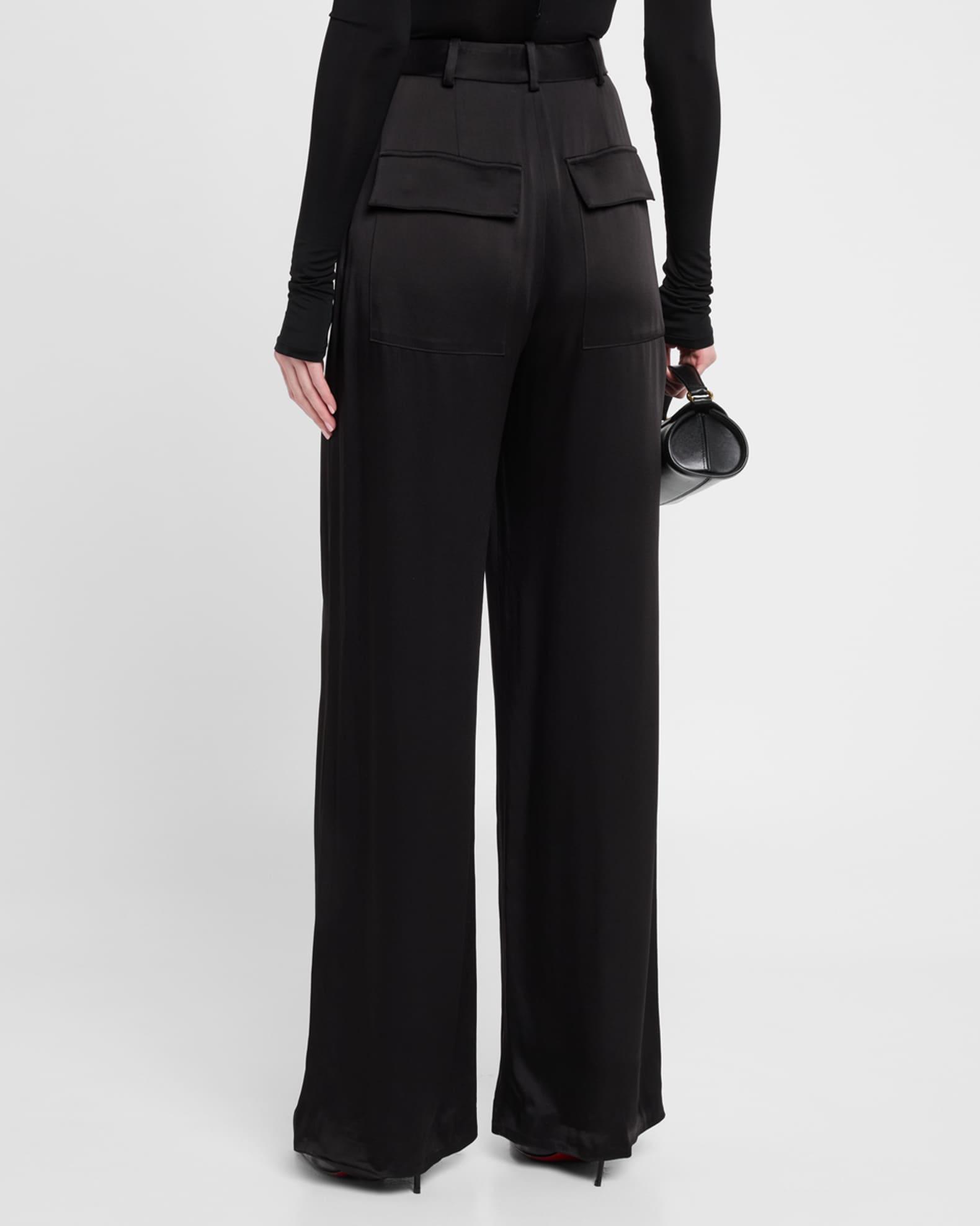 Mid-Rise Pleated Relaxed Straight-Leg Doubleface Satin Pants Product Image