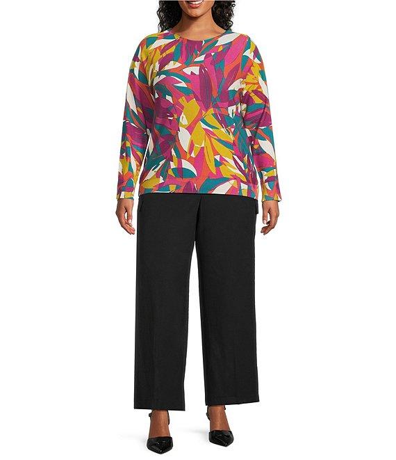 Investments Plus Size Stained Leaves Long Sleeve Boat Neck Pullover Sweater Product Image