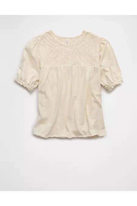 AE Sunchaser High Neck Puff Sleeve Smocked T-Shirt Women's Product Image