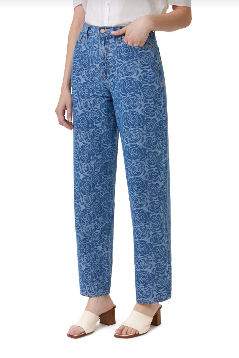 Jacquard Rose High Waist Barrel Leg Jeans Product Image