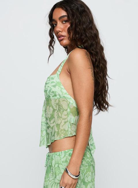 Finesse Halter Top Green Floral Product Image