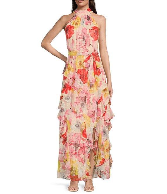 Alex Marie Nina Wisteria Chiffon Halter Neck Sleeveless Tiered A-Line Dress Product Image