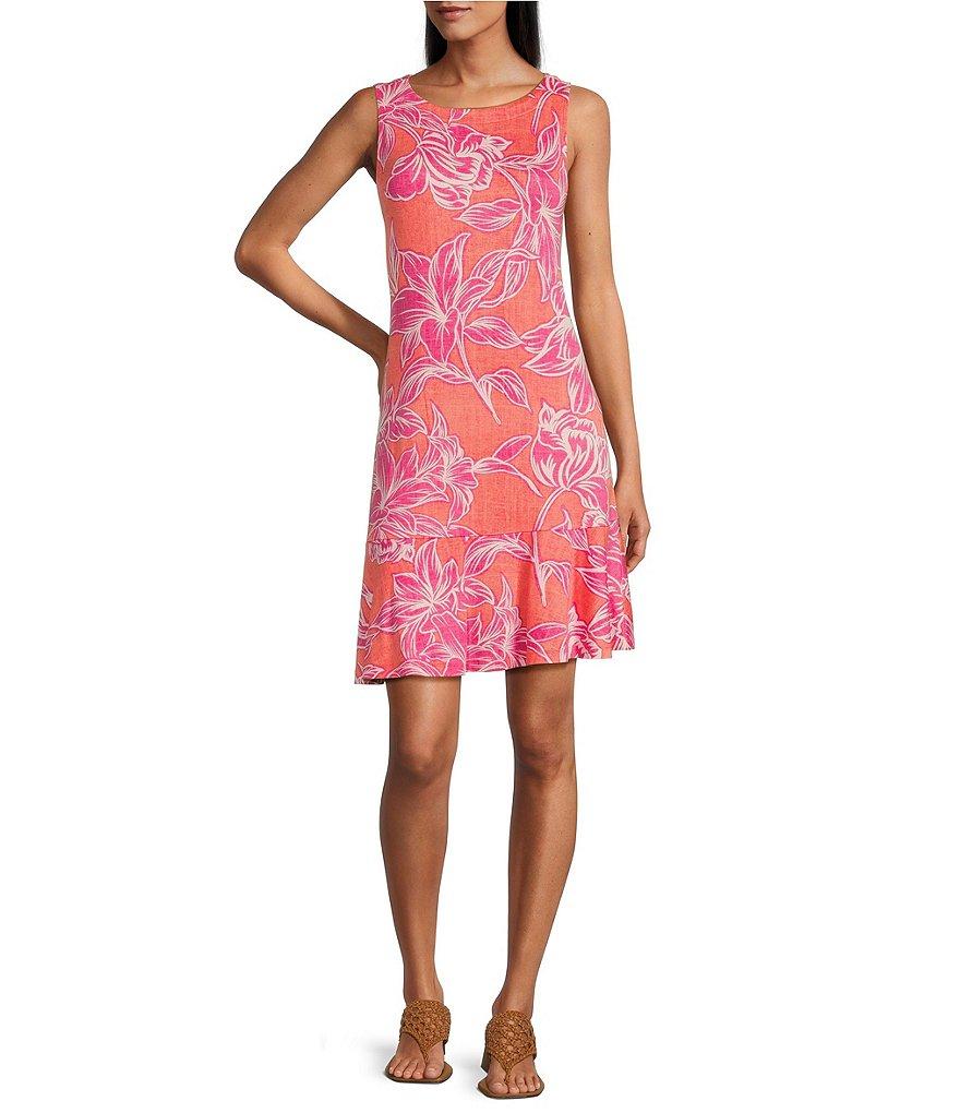 Tommy Bahama Darcy Paradiso Petals Stretch Jersey Round Neck Sleeveless UPF 30 Sun Protection Sheath Dress Product Image