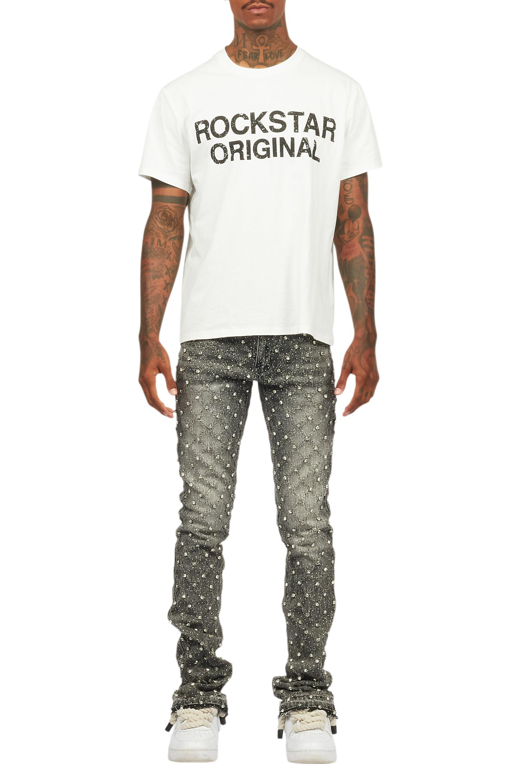 Glit Grey Rhinestone Stacked Flare Jean Male Product Image