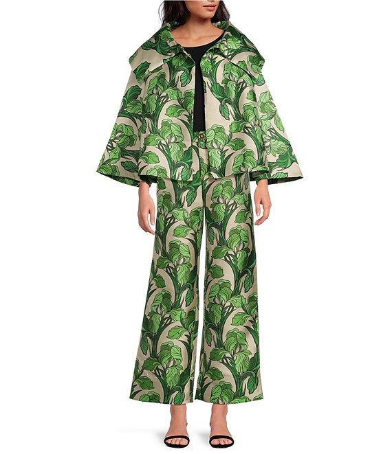 Buru Grace Printed Brocade Oversized Point Collar 3/4 Sleeve Cropped Coat Product Image