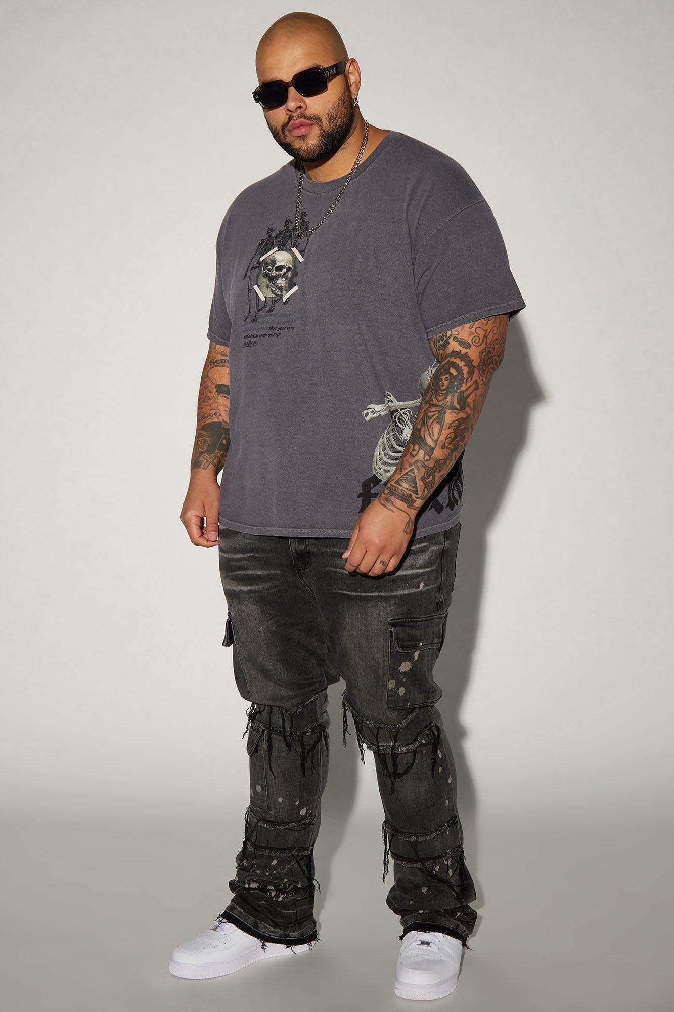 Side Snap Cargo Stacked Skinny Flare Jeans - Black Wash Product Image