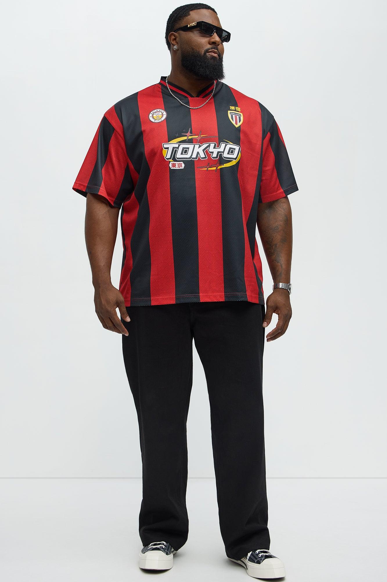 Tokyo Striped Short Sleeve Soccer Jersey - Red/Black Male Product Image