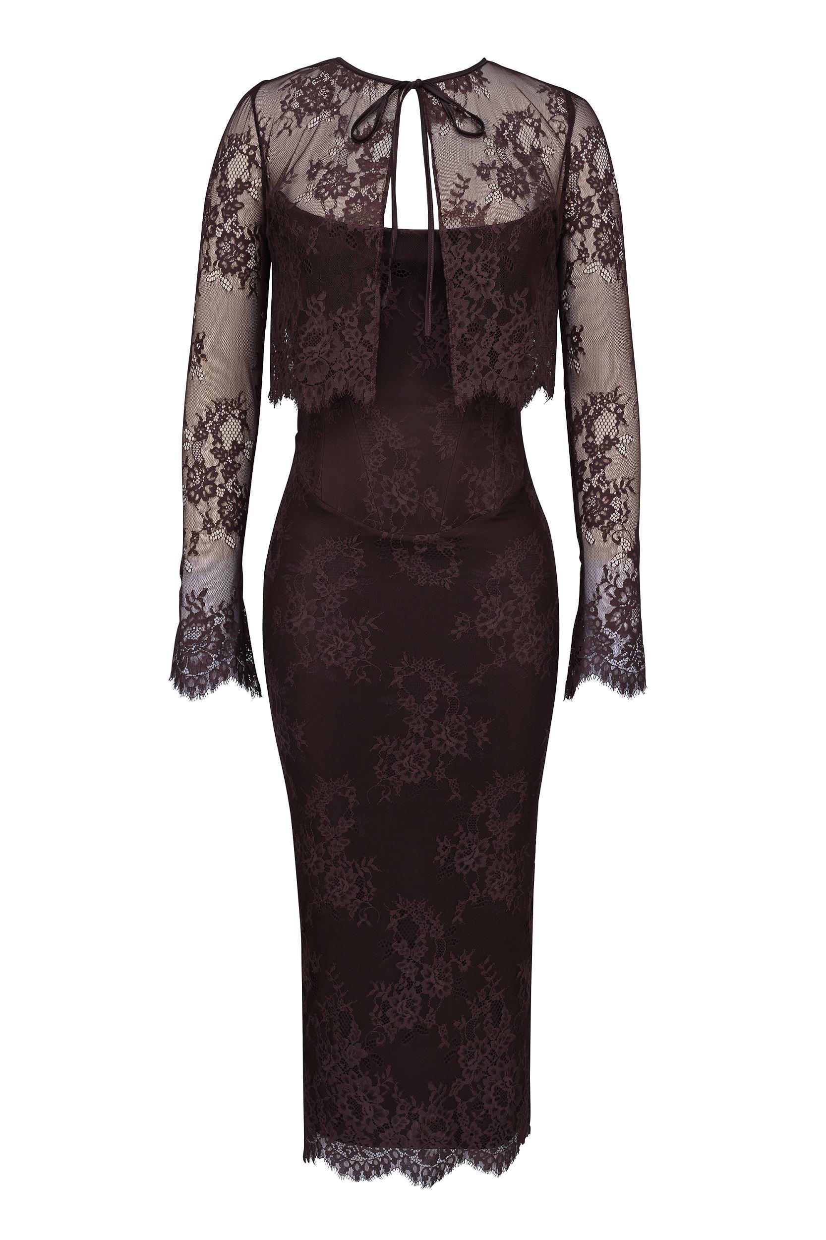 Larra  bitter chocolate lace corset midi dress & bolero Product Image