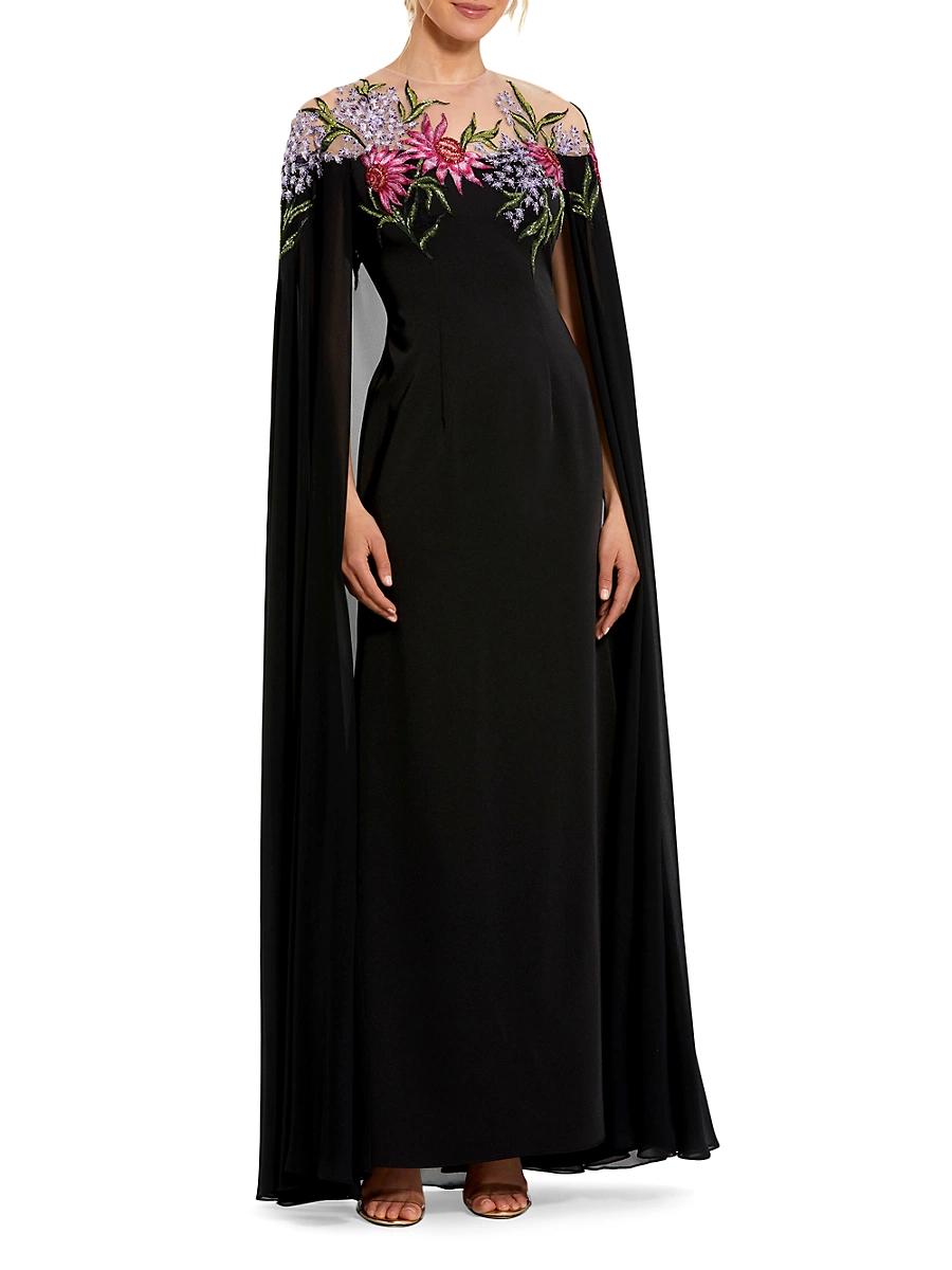 Womens Beaded Crepe Cape Gown Product Image