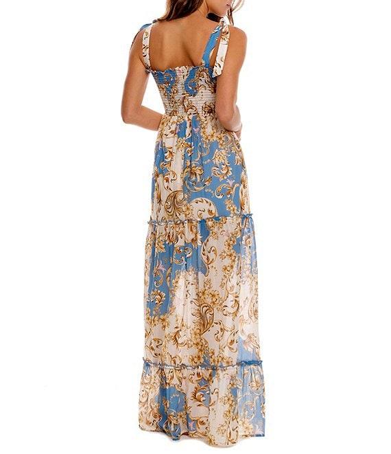 Agua Bendita Lucery Blush Square Neck Sleeveless Tiered Maxi Dress Product Image