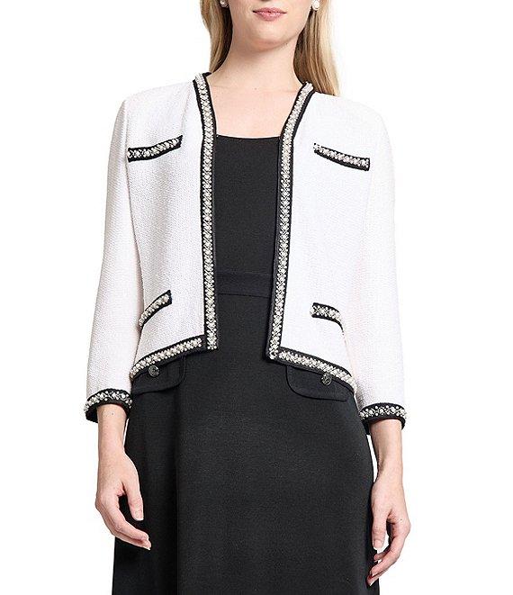 Ming Wang Textured Embellished Long Sleeve Contrast Trim Jacket Product Image