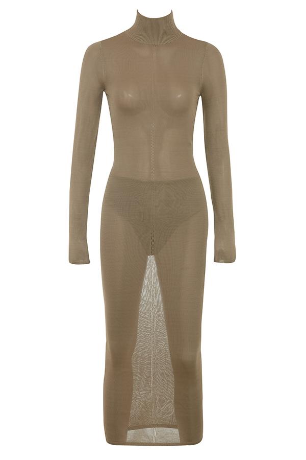 Roberta  tan knit midi dress Product Image