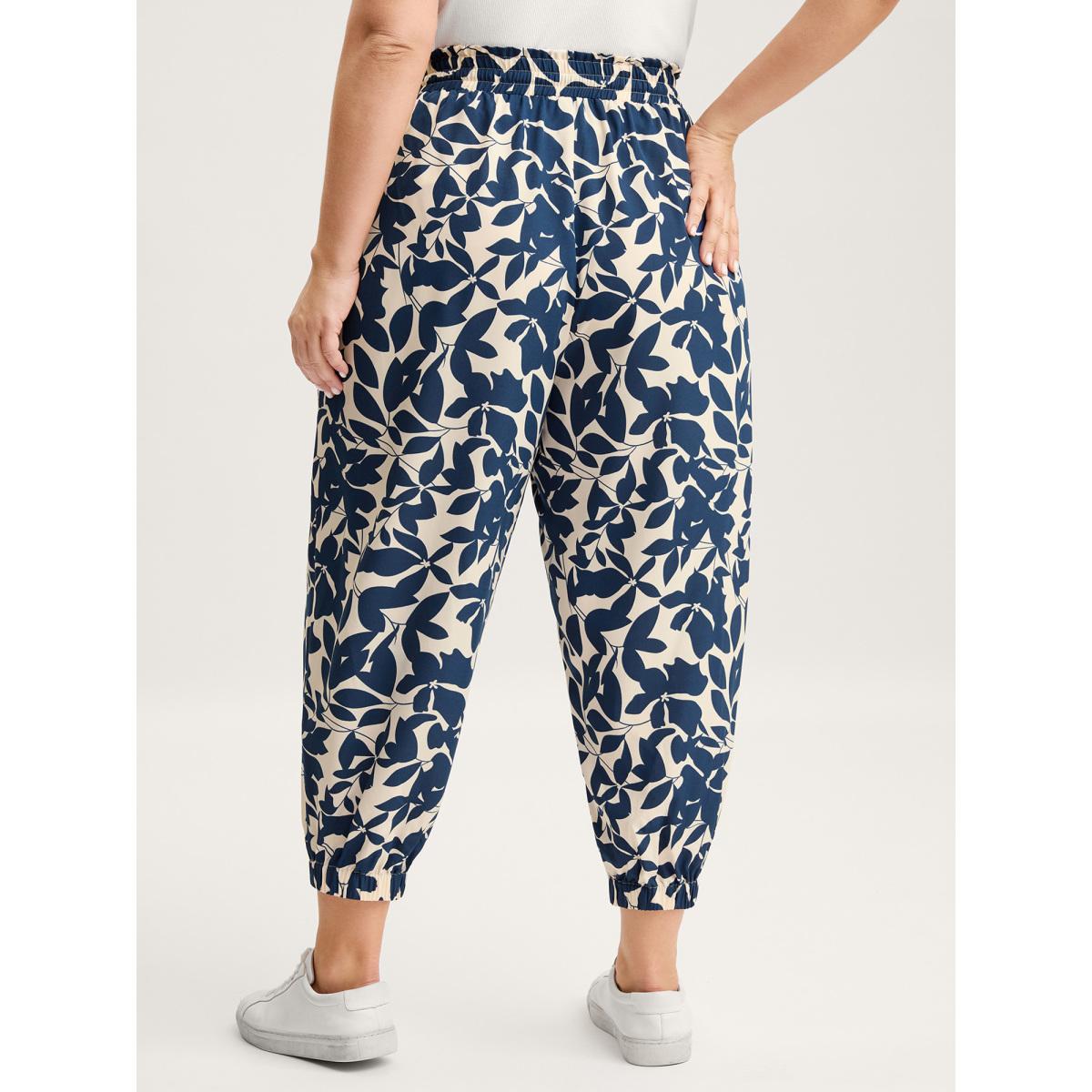 Plus Size Silhouette Flower Waist-Tie Jogger Pants Women Indigo Leisure Loose Mid Rise Casual Pants BloomChic 28/5X Product Image