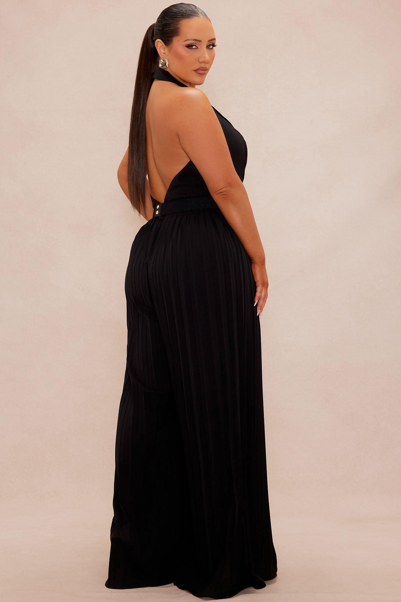 Chelsea Pleated Wide Leg Jumpsuit - Black Product Image