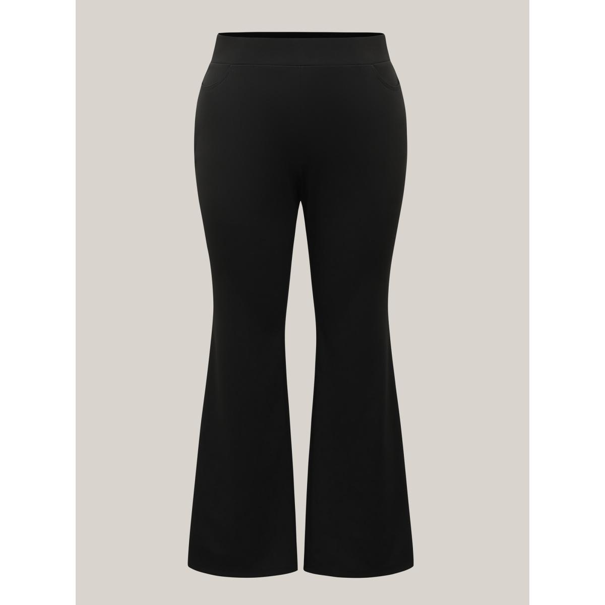 Plus Size Stretchy Waist Pockets Flared Pants Women Black Office Bootcut Mid Rise Office Pants BloomChic 14-16/1X Product Image