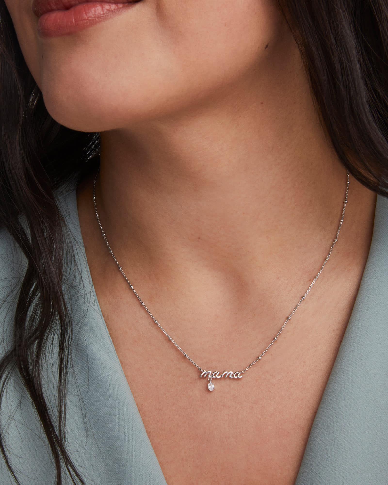 Mama Silver Crystal Short Pendant Necklace Product Image