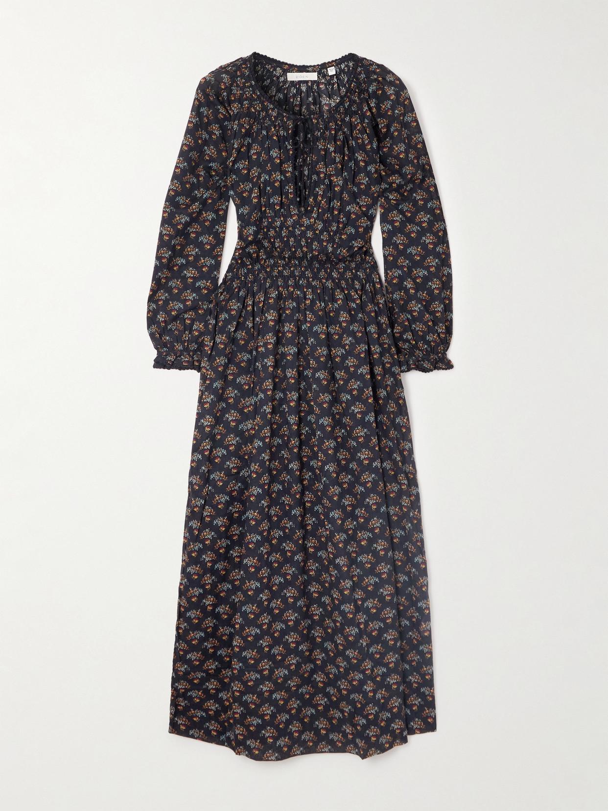 DOEN Delfina Shirred Floral-print Organic Cotton-voile Midi Dress In Multi Product Image