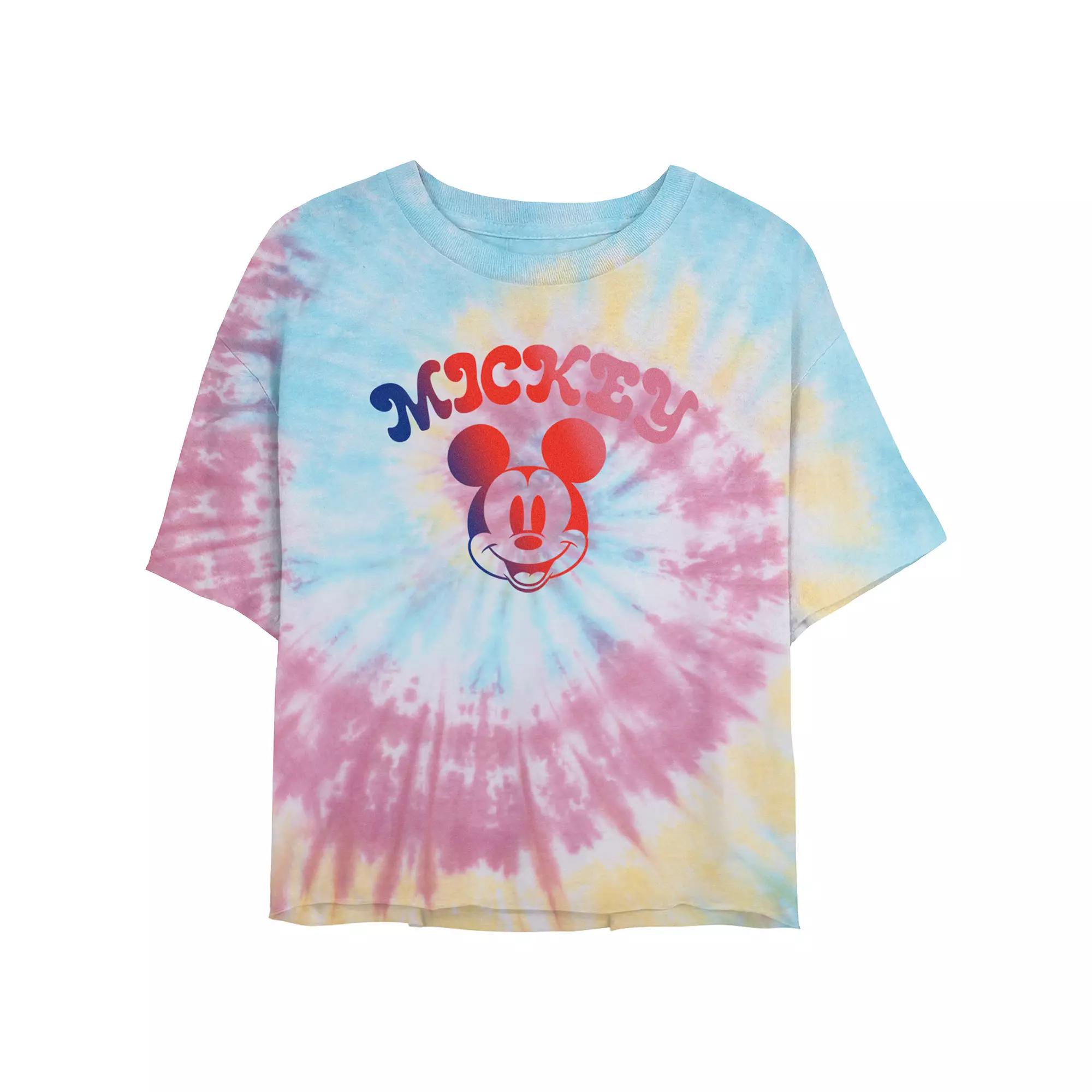 Disney's Mickey Mouse Gradient Design Juniors' Cropped Tie Dye Graphic Tee, Women's, Size: Medium, Blue Pink Light Yellow Product Image