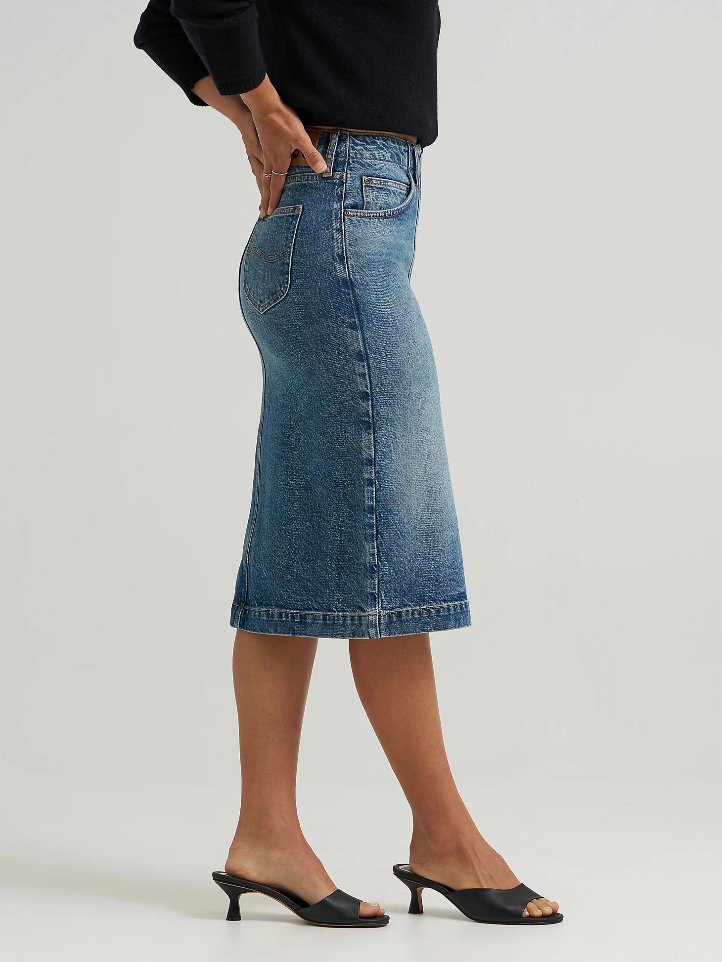 Women's High Rise Zip Front Denim Midi Skirt | Women's Skirts & Dresses | Lee® Product Image