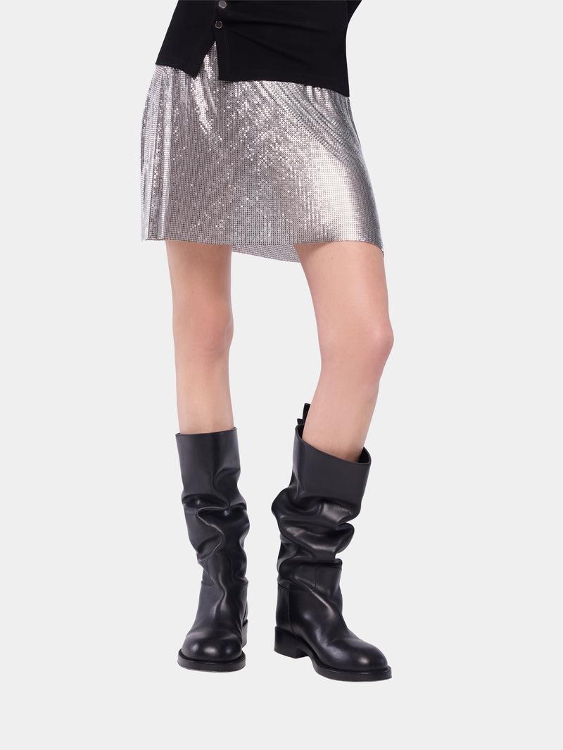 SILVER MINI SKIRT IN MESH Product Image
