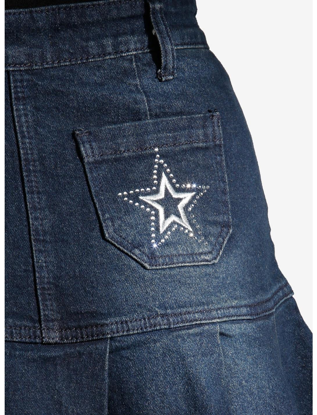 Social Collision Star Bling Dark Denim Pleated Mini Skirt Product Image