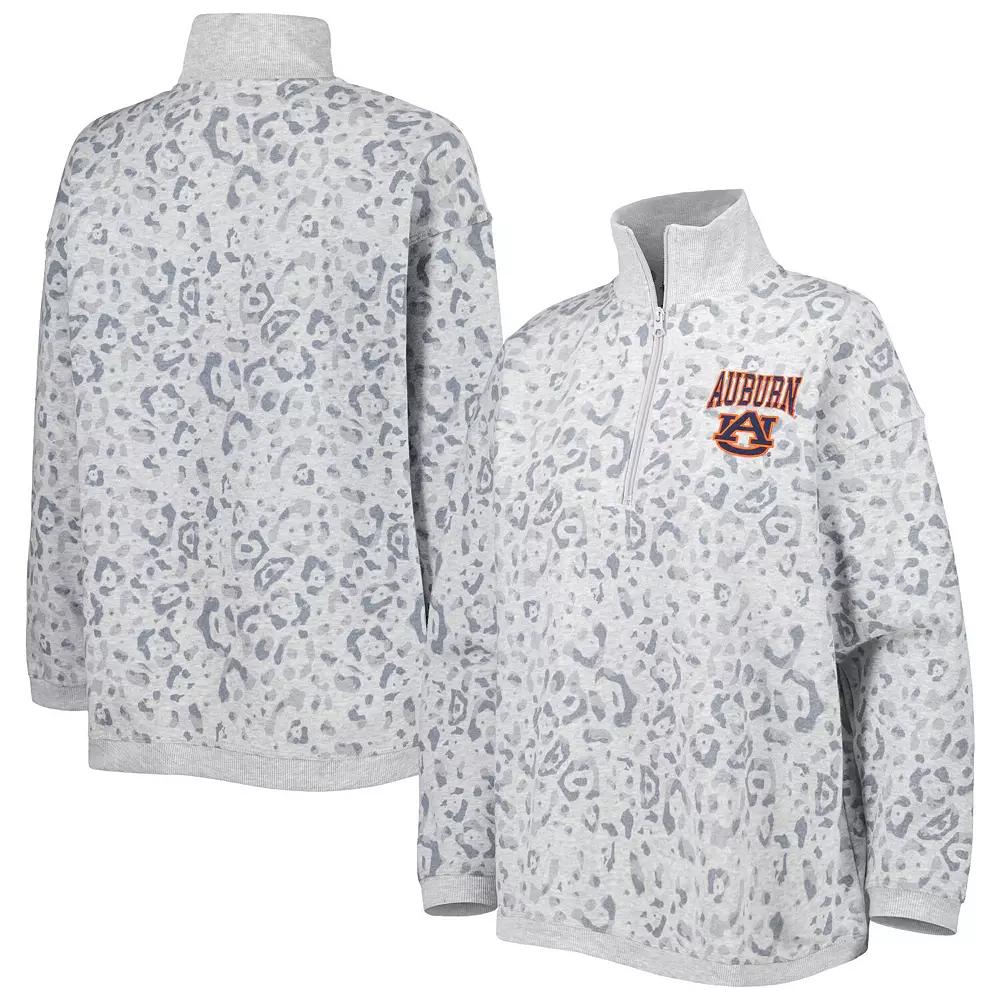 Women's Gameday Couture Heather Gray Auburn Tigers Leopard Quarter-Zip Sweatshirt,  Product Image