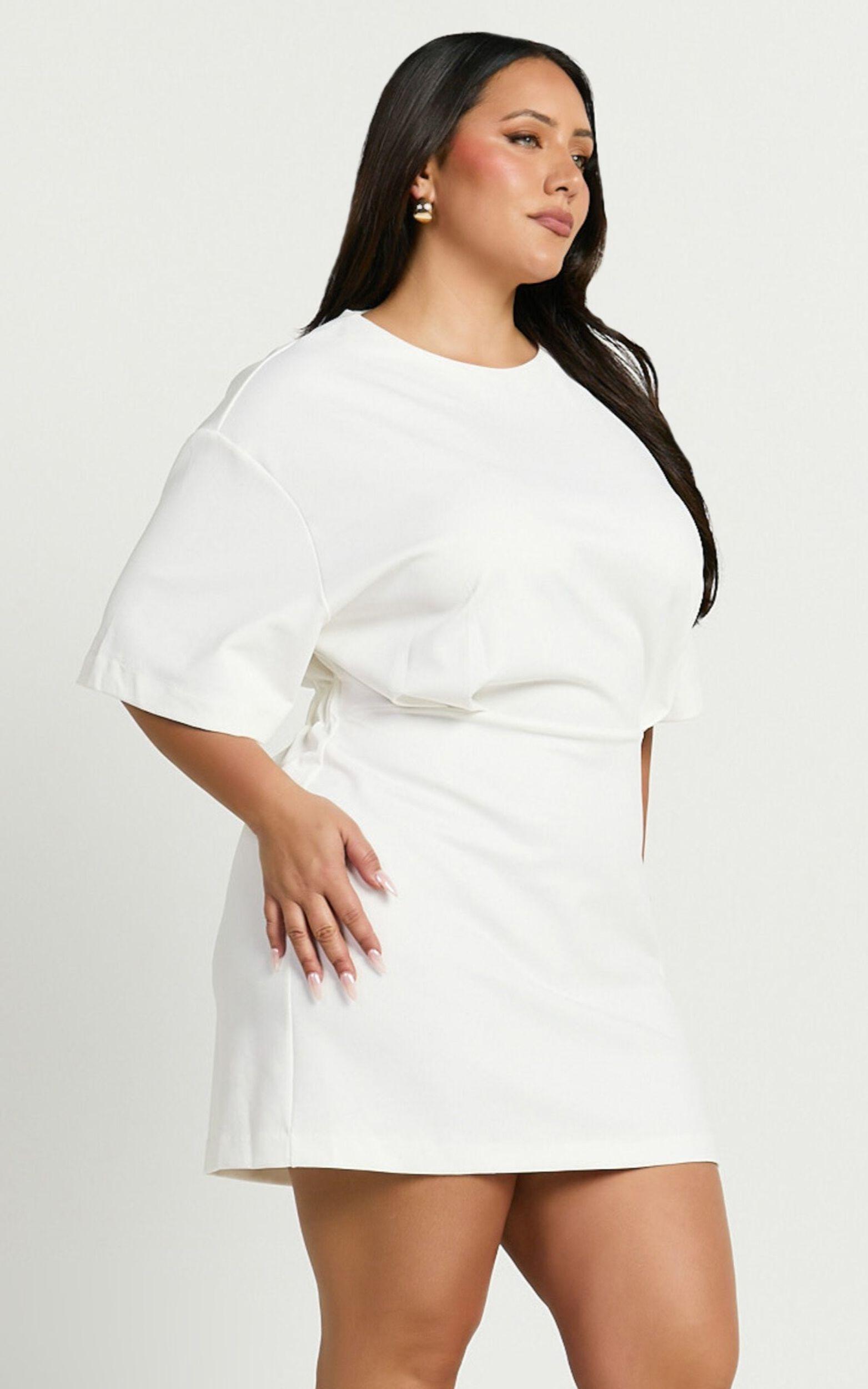 Karyna Mini Dress - Short Sleeve Boxy T-shirt Dress in White Product Image