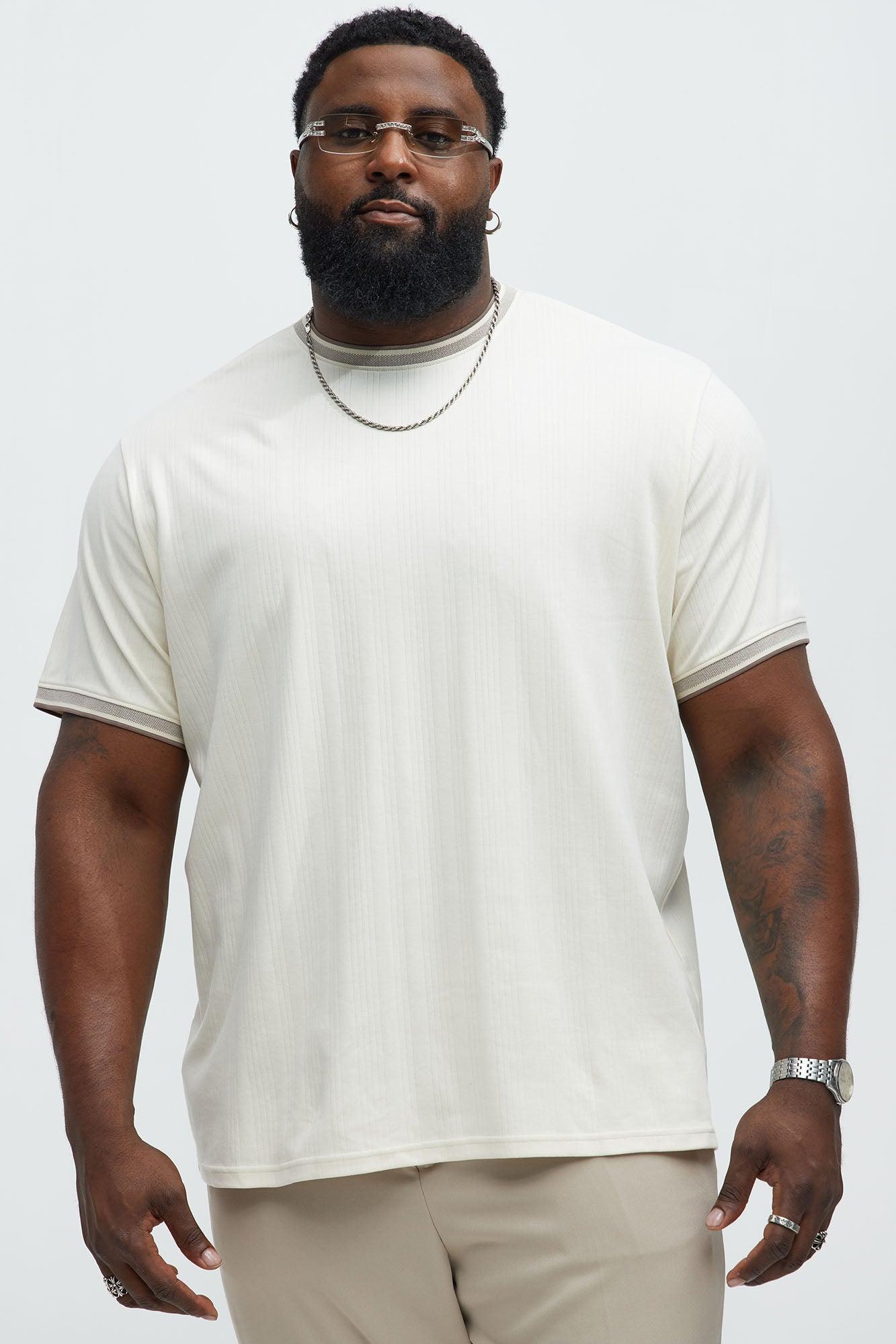 Textured Tipped Neckline Short Sleeve Tee - Cream Product Image