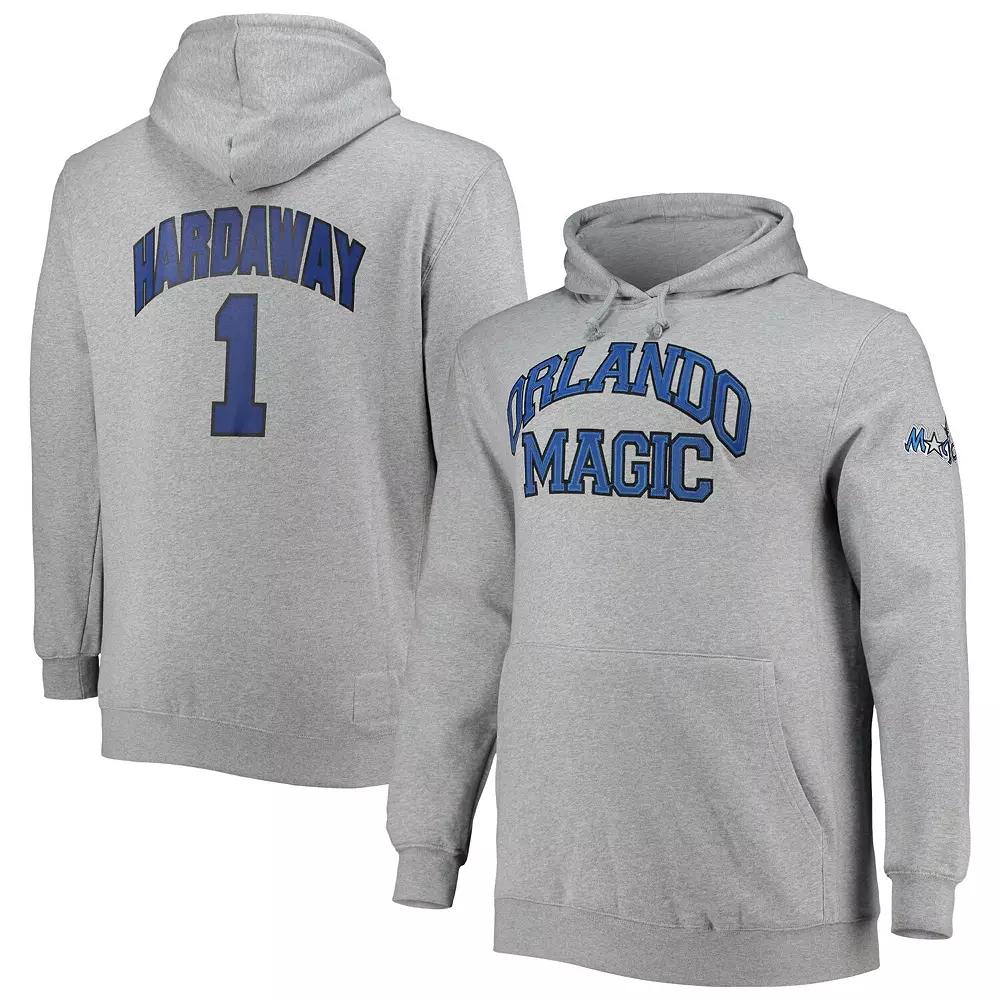 Men's Mitchell & Ness Penny Hardaway Heathered Gray Orlando Magic Big & Tall Name & Number Pullover Hoodie, Size: 2XLT, Mag Grey Product Image