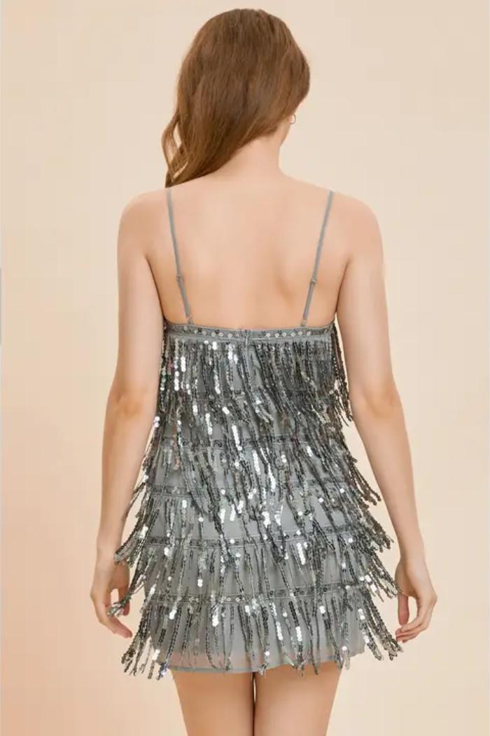 Open Back Sequin Tiered Dress Product Image