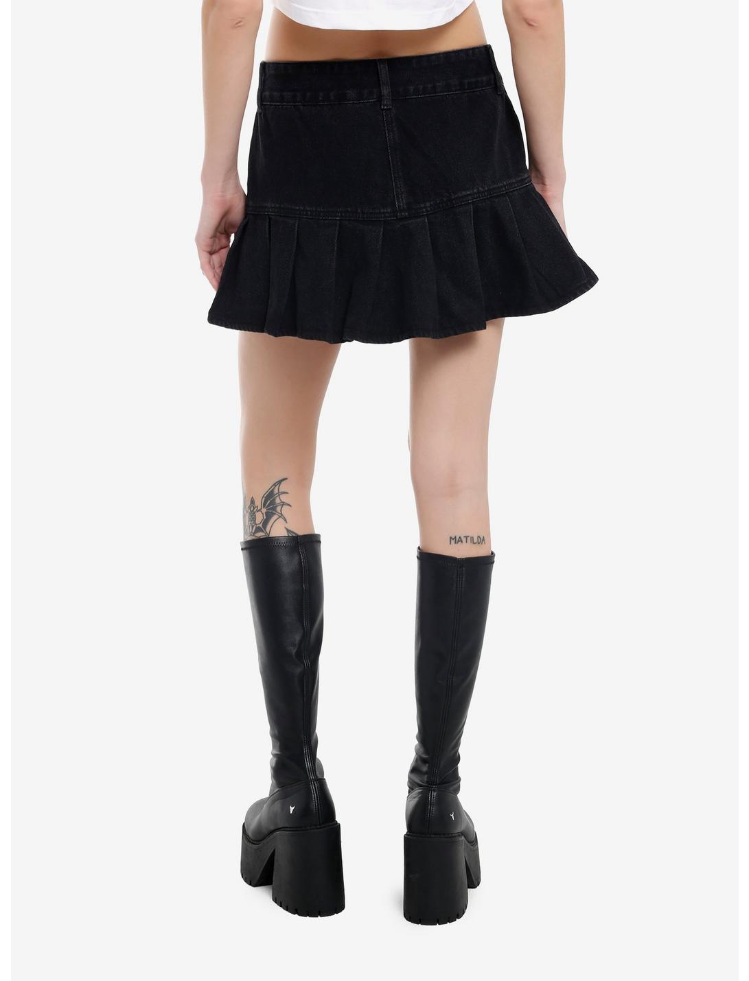 Black Denim Pleated Mini Skirt Product Image