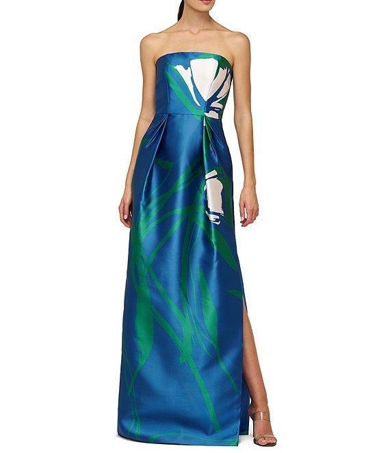 Kay Unger Marisol Mikado Strapless Large Floral Column Gown Product Image