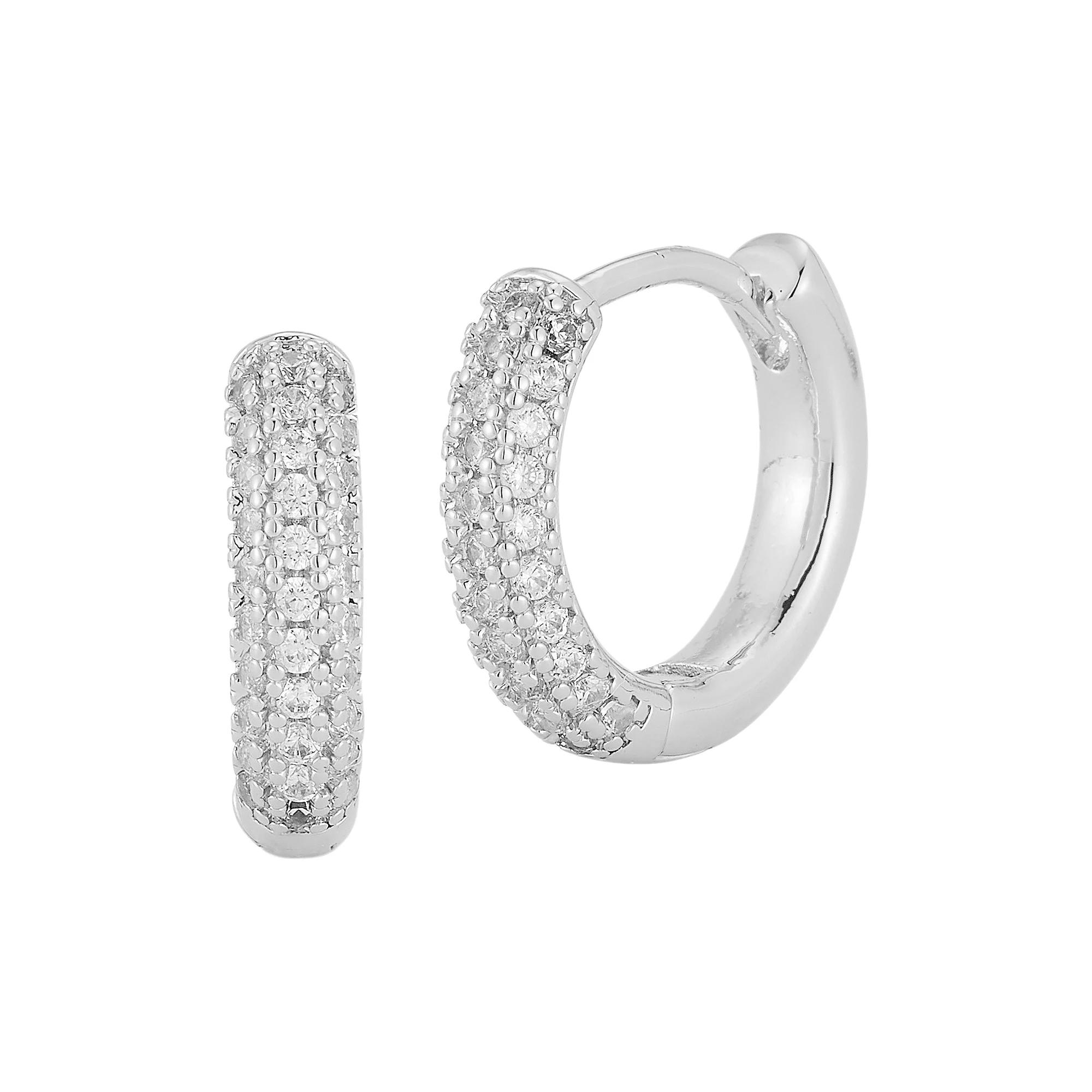 Cubic Zirconia Huggie Hoop Earrings, Women's, Silver Tone Product Image