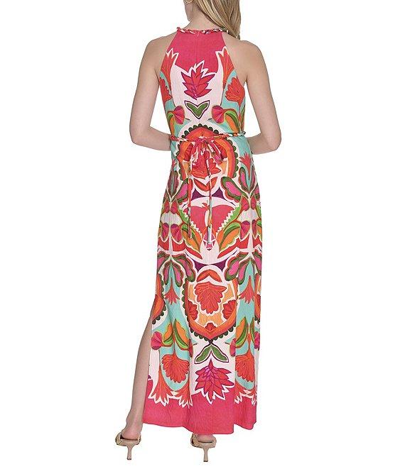 Vince Camuto Printed Halter Neck Sleeveless Belted Maxi A-Line Dress Product Image