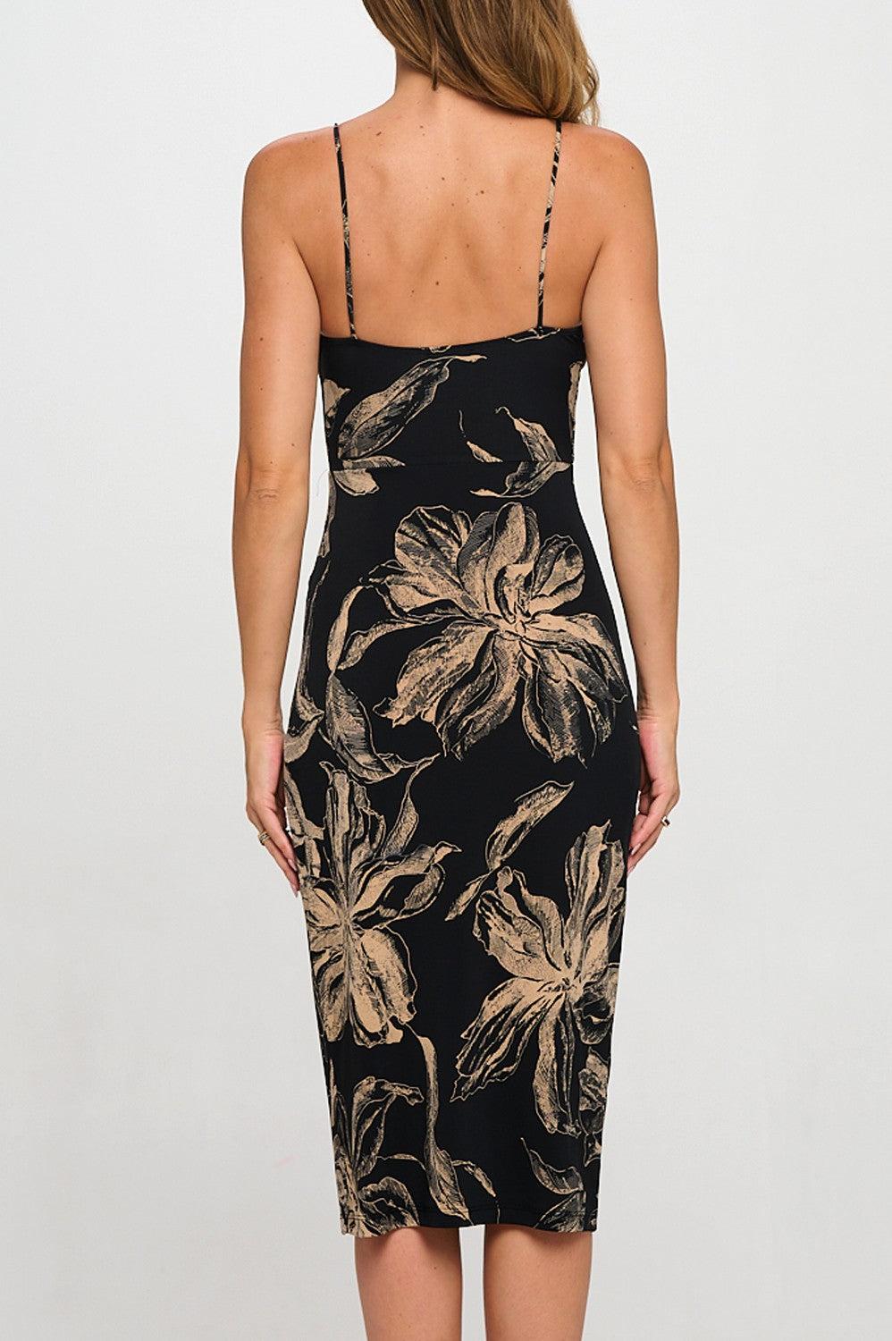 FLORAL PLEATED BUST SLIT MIDI DRESS Product Image