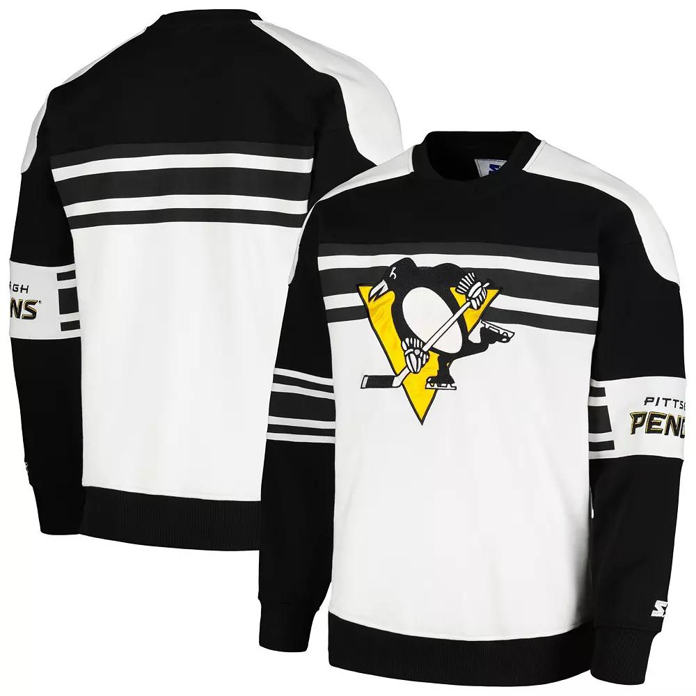 Men's Starter White Pittsburgh Penguins Defense Fleece Crewneck Pullover Sweatshirt, Size: Medium Product Image