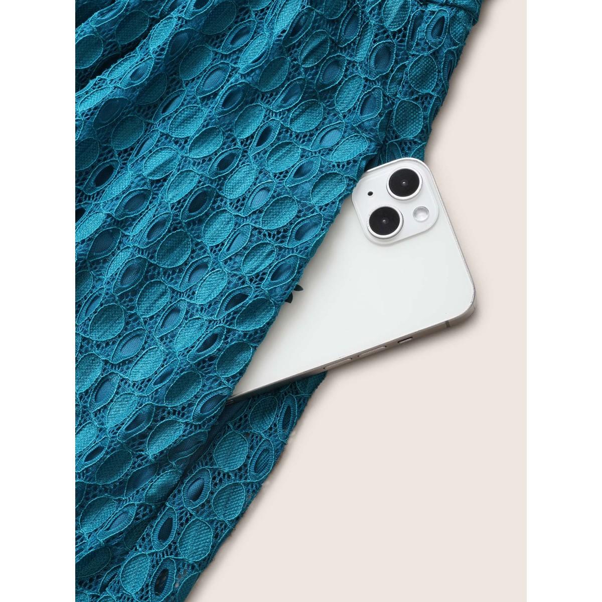 Plus Size Textured Notched Button Detail Sleeveless Dress Cerulean Women At the Office Non Notched collar Sleeveless Curvy Midi Dress BloomChic 30/6X Product Image