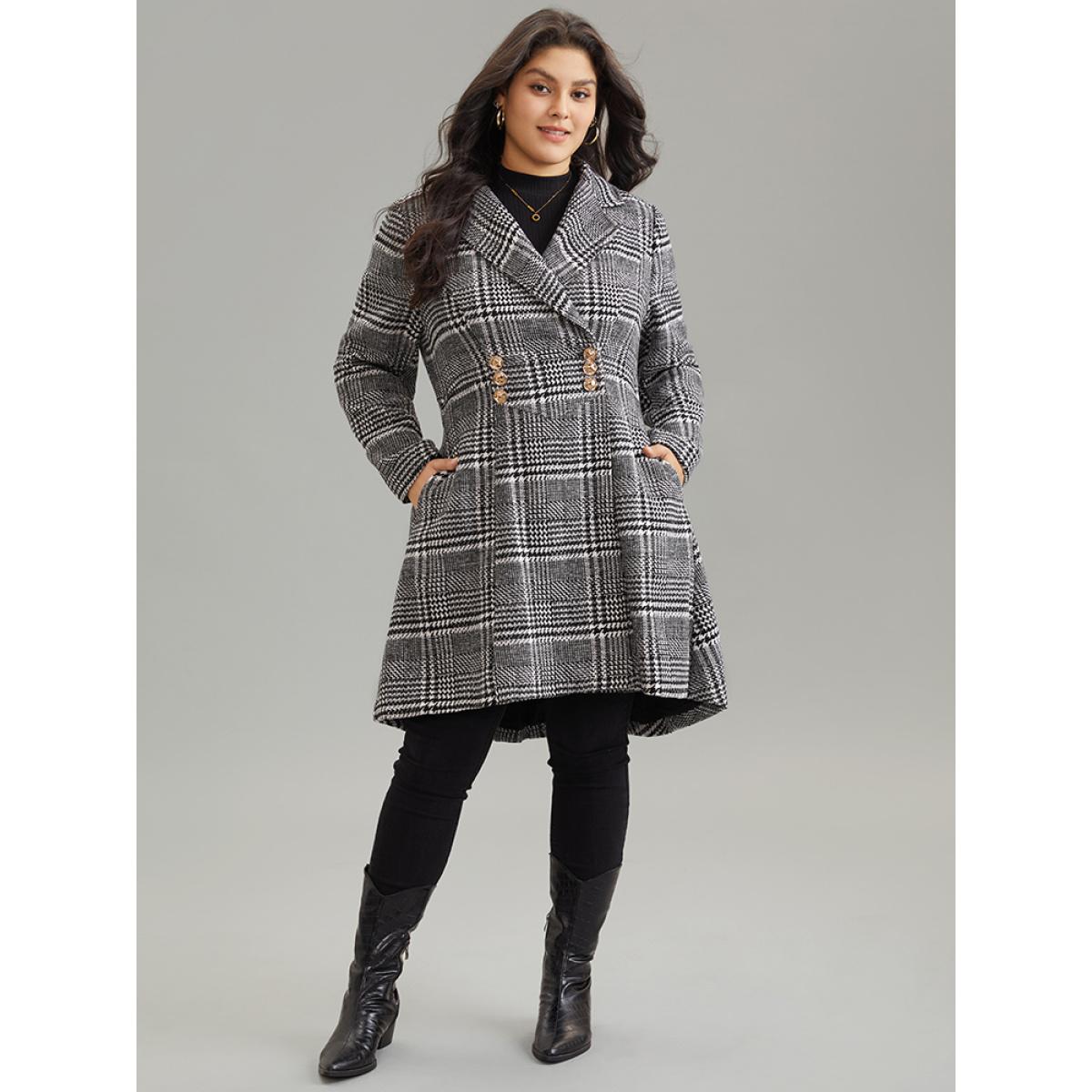 Plus Size Houndstooth Textured Double Breasted Pocket Coat Women Black Casual Texture Ladies Dailywear Winter Coats BloomChic 22-24/3X Product Image