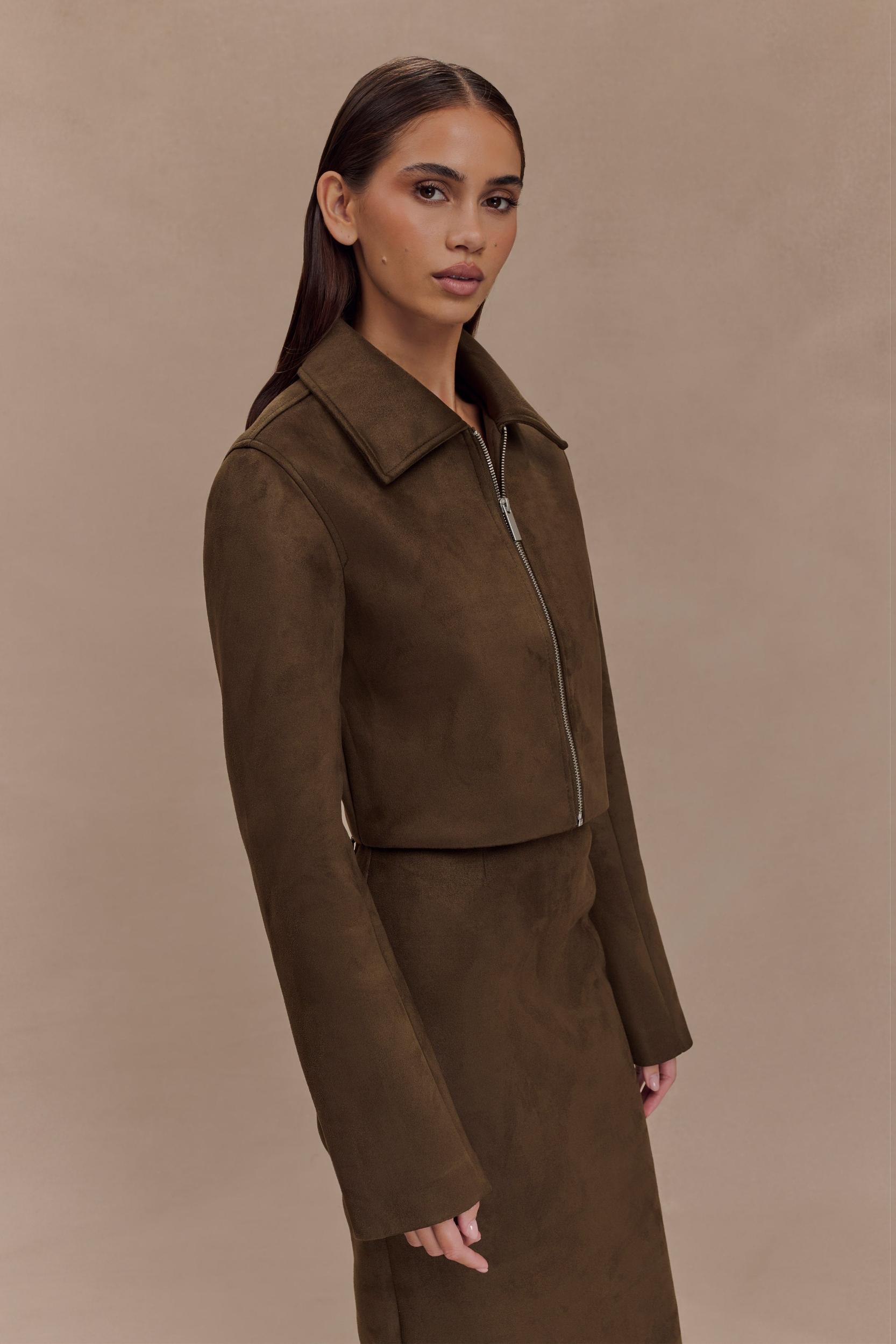 Hayes Faux Suede Collared Jacket - Chocolate Product Image