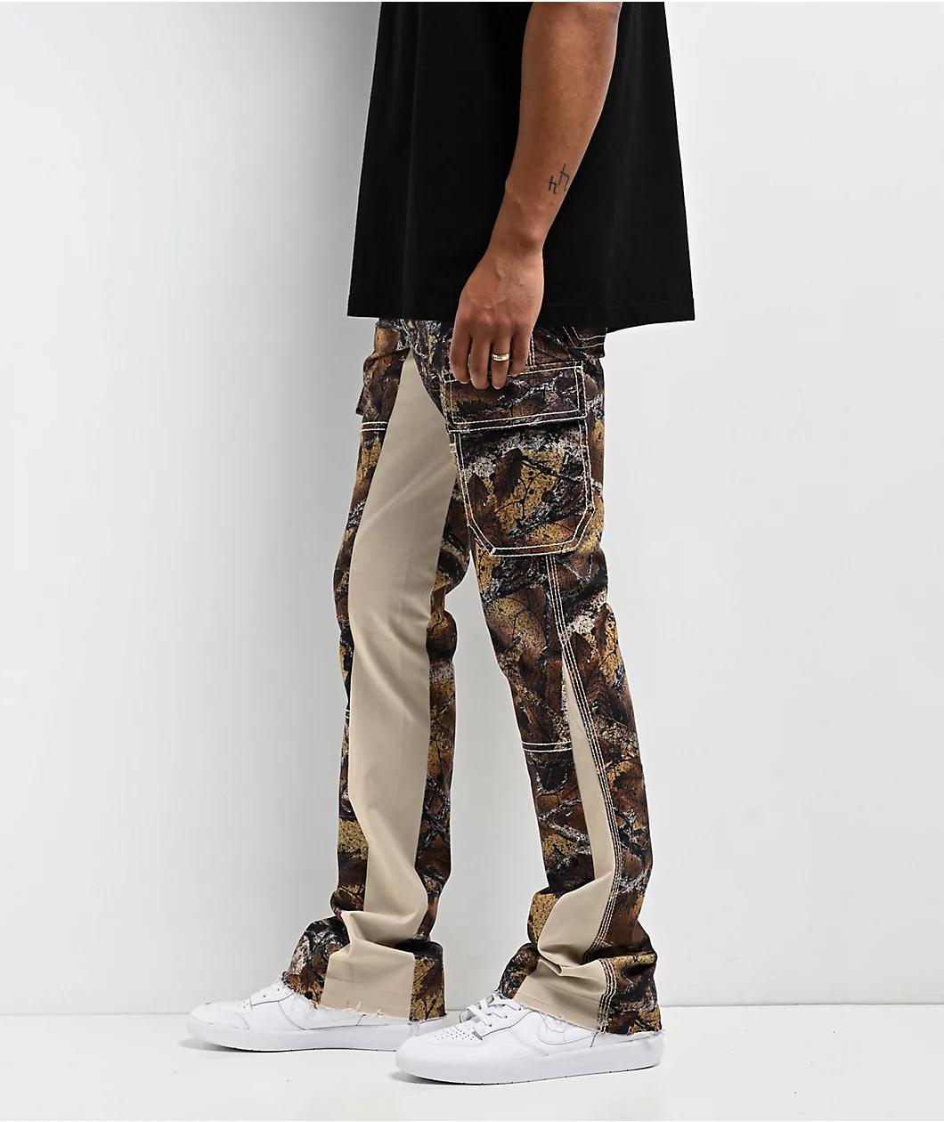 Ninth Hall Stacked Flare Beige Camo Cargo Pants Product Image