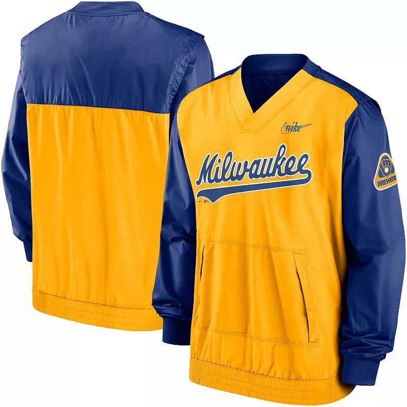 Men's Nike Royal/Gold Milwaukee Brewers Cooperstown Collection V-Neck Pullover Windbreaker, Size: Medium, Blue Product Image