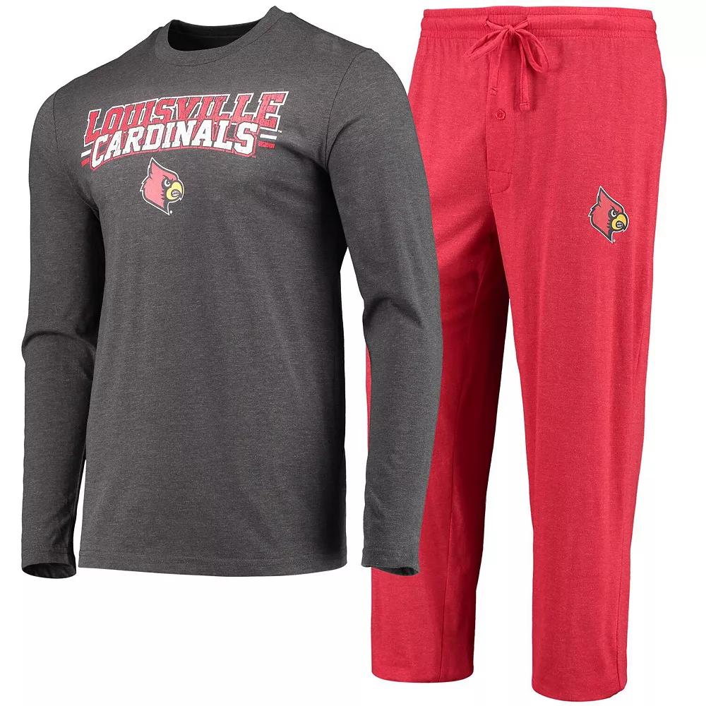 Men's Concepts Sport Red/Heathered Charcoal Louisville Cardinals Meter Long Sleeve T-Shirt & Pants Sleep Set,  Product Image