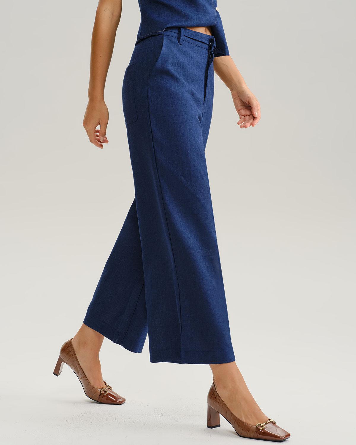 Blue Natural Waisted Wide Leg Pants Product Image